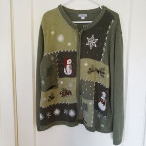 Croft & Barrow Green Snowman Cardigan